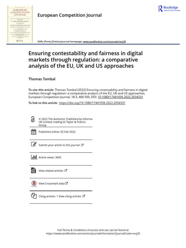 Ensuring Contestability and Fairness in Digital Markets Through ...
