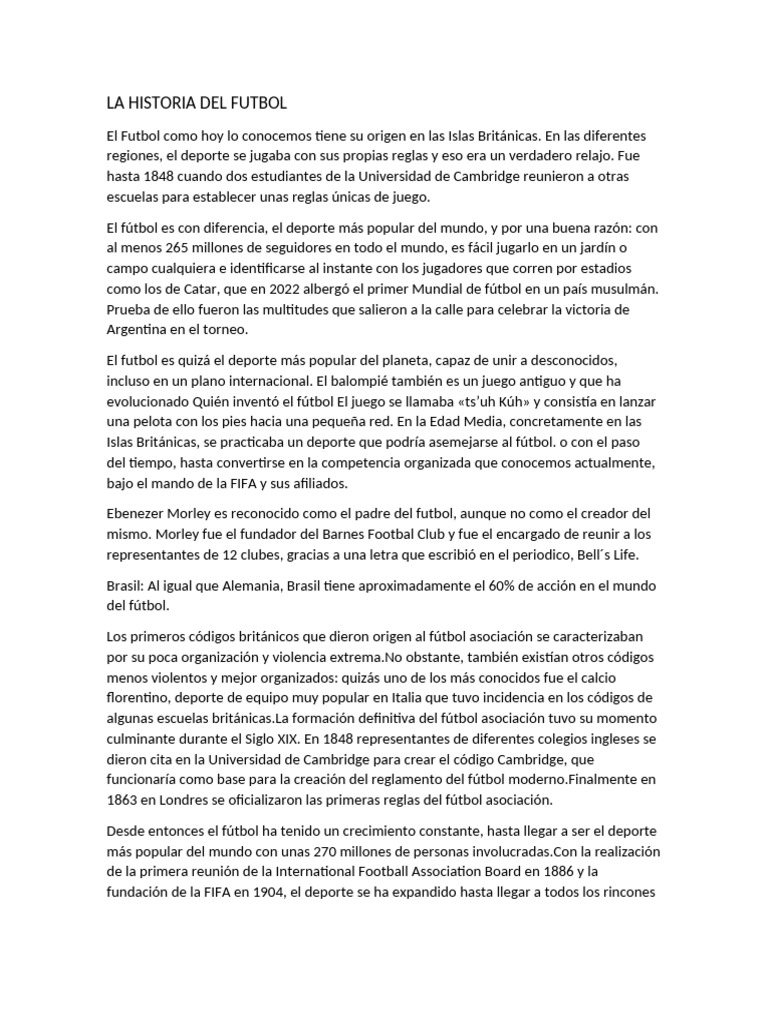 LA HISTORIA DEL FUTBOL | PDF | Asociación de Futbol | Deportes