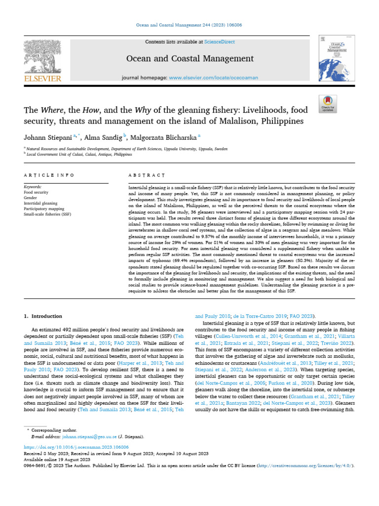 Gleaning Fishery in Malalison, Philippines | PDF | Coast | Coral Reef