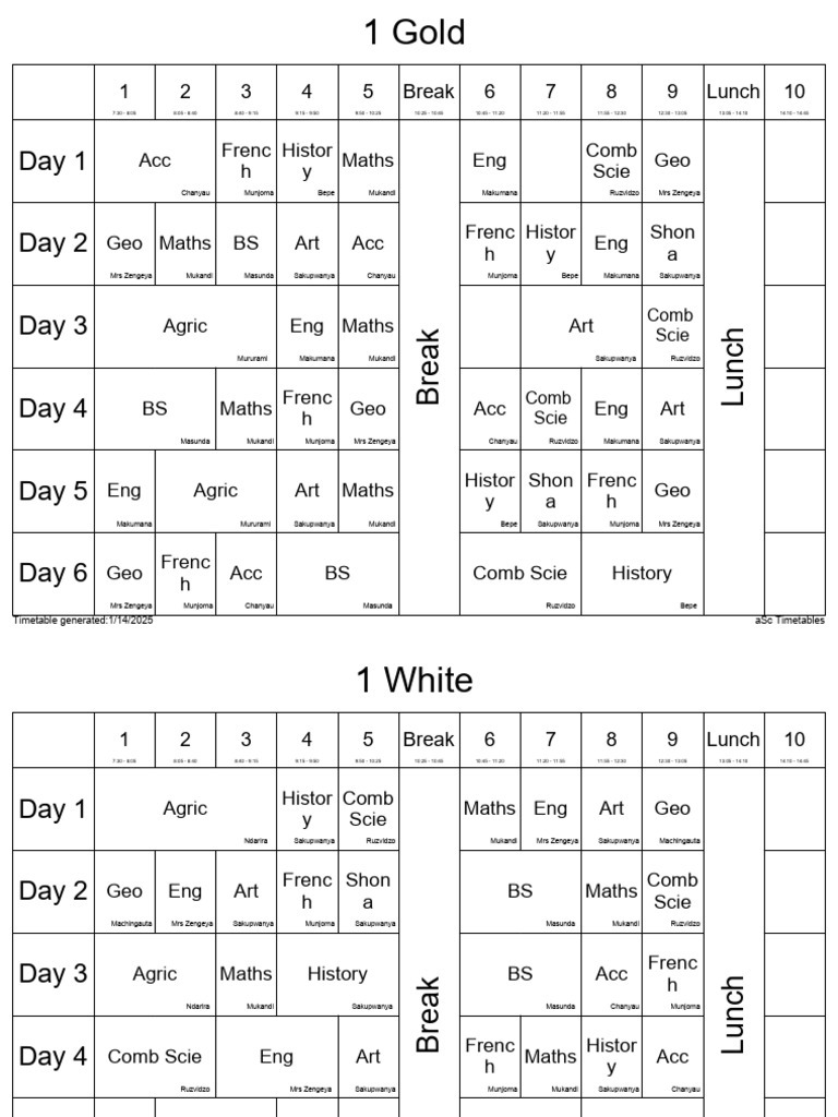 2025 Timetable For Classes Pdf