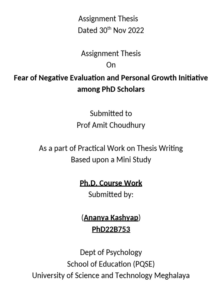 Thesis Assignment by 753 | PDF | Perfectionism (Psychology) | Anxiety