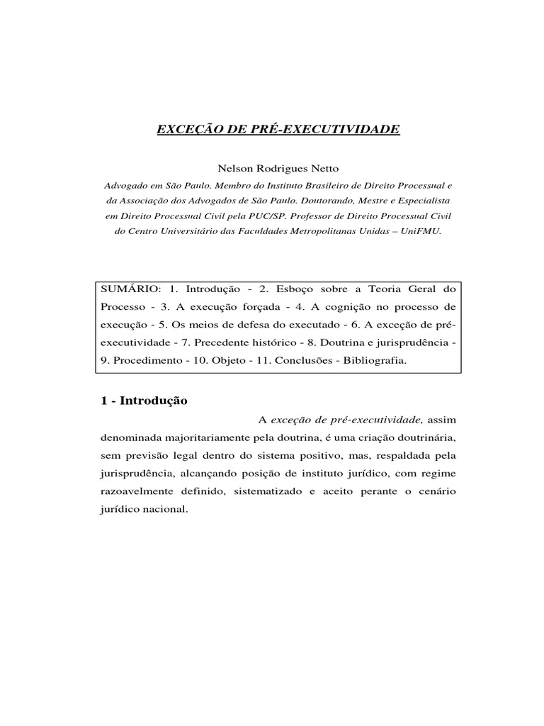 Exceção de Pré-Executividade no Processo Civil | PDF | Processo civil ...