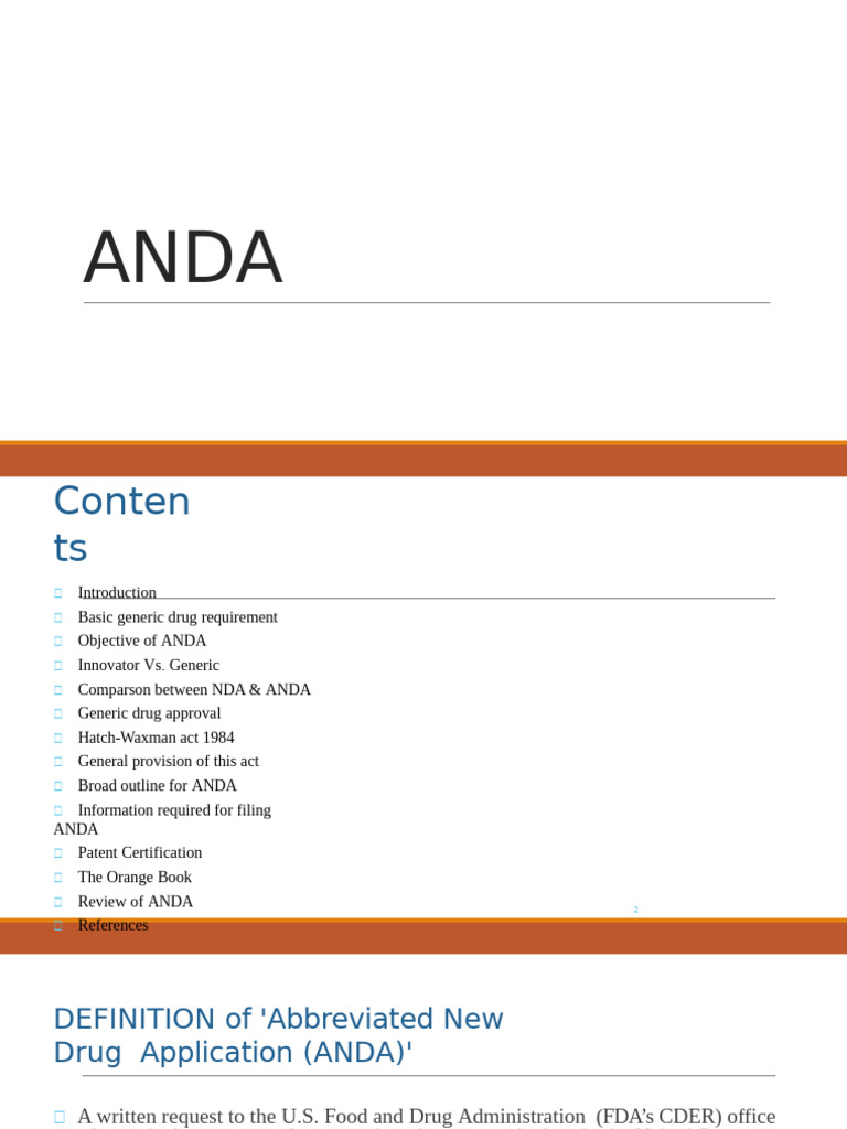 ANDA | PDF | Generic Drug | Food And Drug Administration