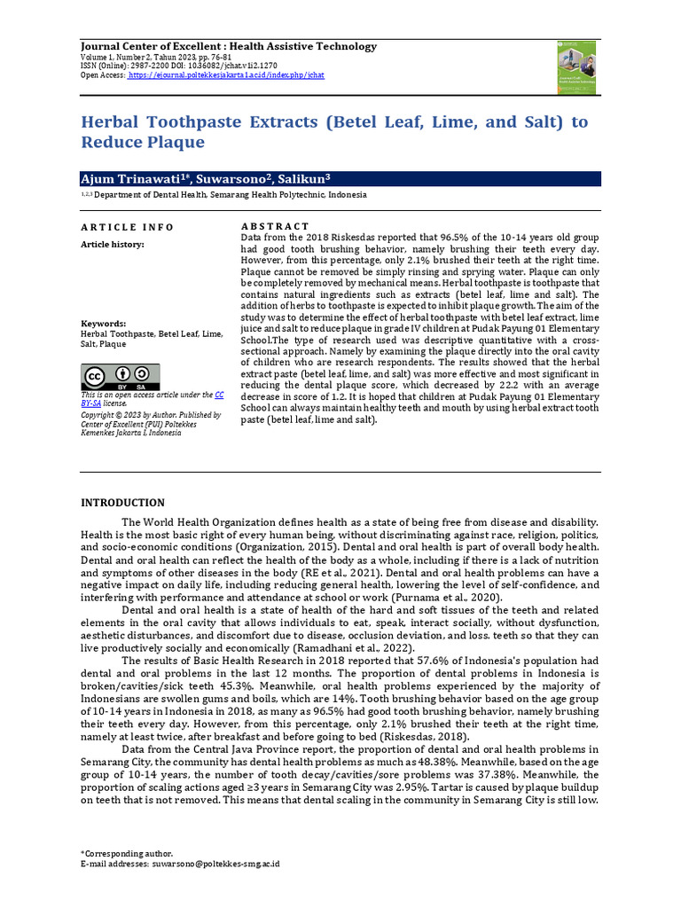 Herbal Toothpaste's Effect on Plaque Reduction | PDF | Dentistry ...