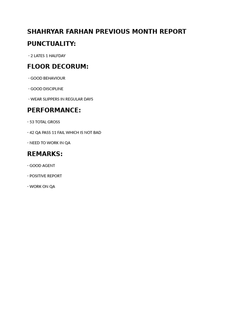 Shahryar Farhan Oct Report | PDF
