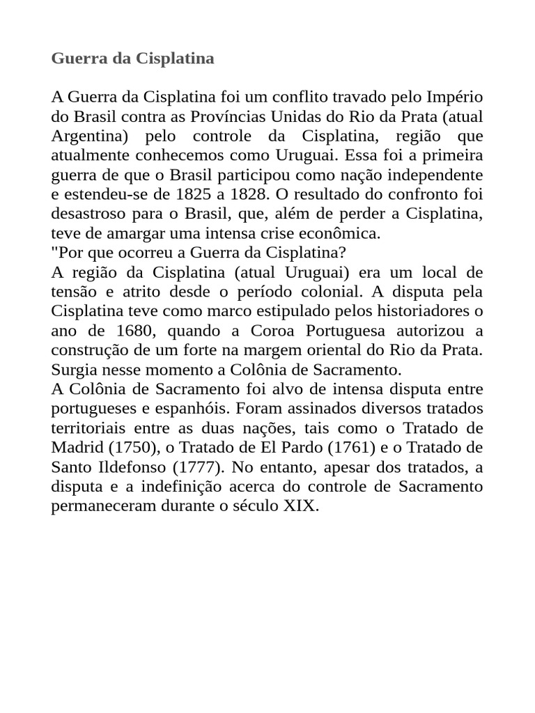Guerra da Cisplatina: Causas e Consequências | PDF | Brasil | Uruguai