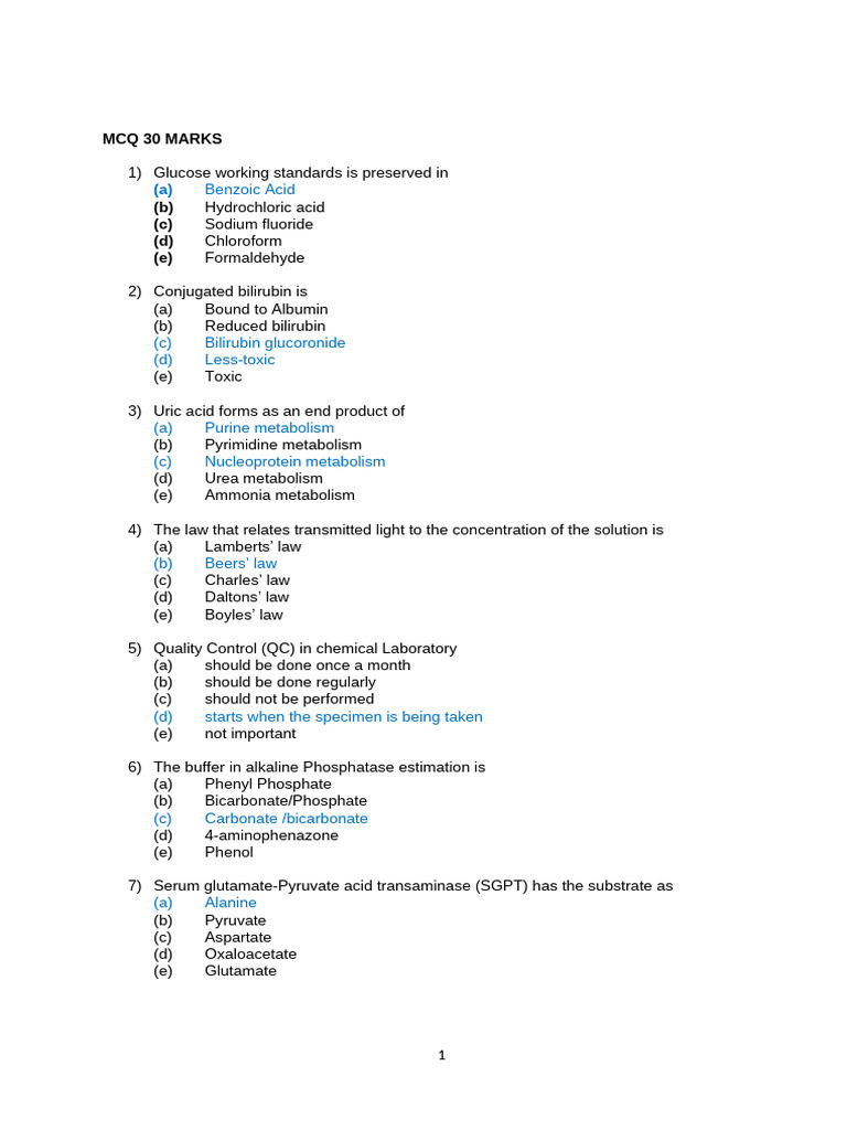 Medical Laboratory MCQs and Essays Guide | PDF | Creatinine | Acid
