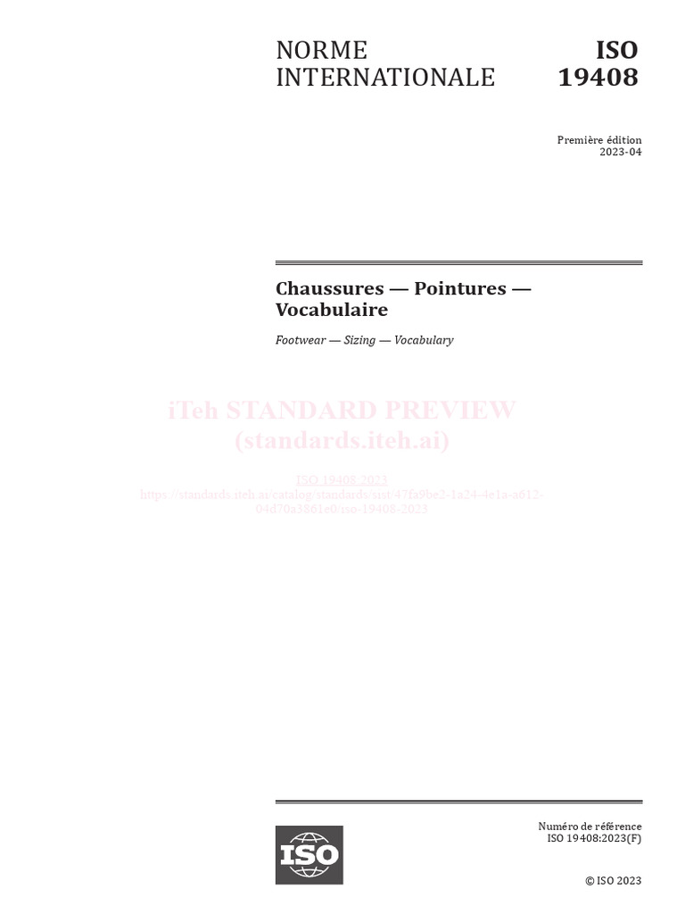 Norme ISO 19408:2023 sur les pointures | PDF | Organisation ...