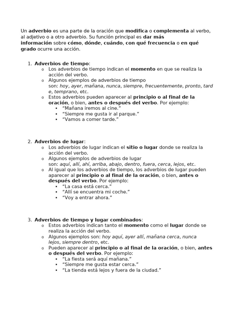 Adverbios de Tiempo y Lugar | PDF