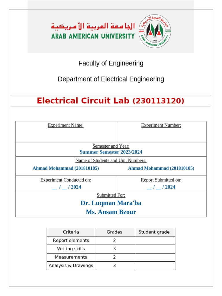 Electrical Circuit Lab Report Guidelines | PDF | Engineering | Experiment