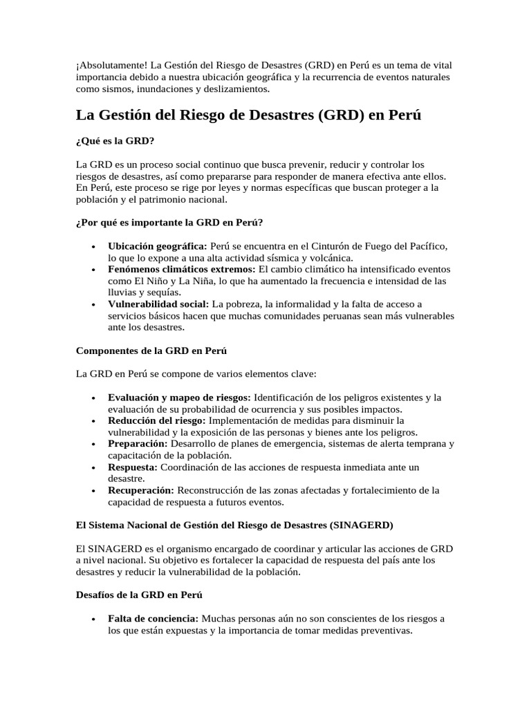 Gestión del Riesgo de Desastres en Perú | PDF | Riesgo | Reducción de ...