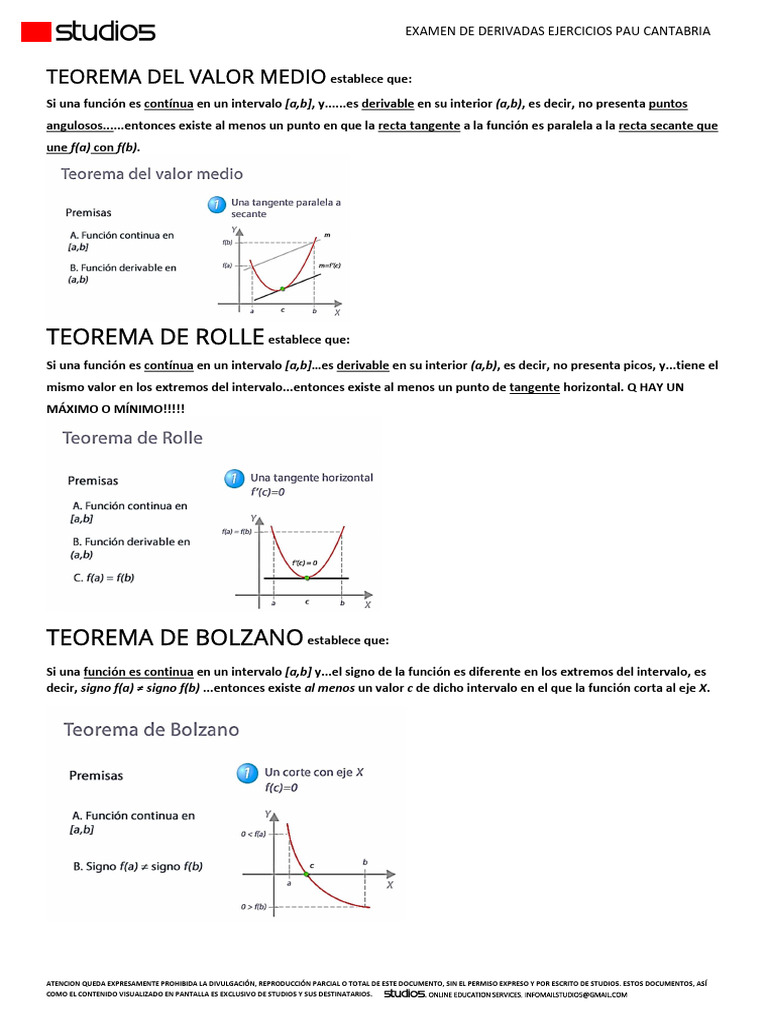 Teoremas TVM Rolle Bolzano | PDF