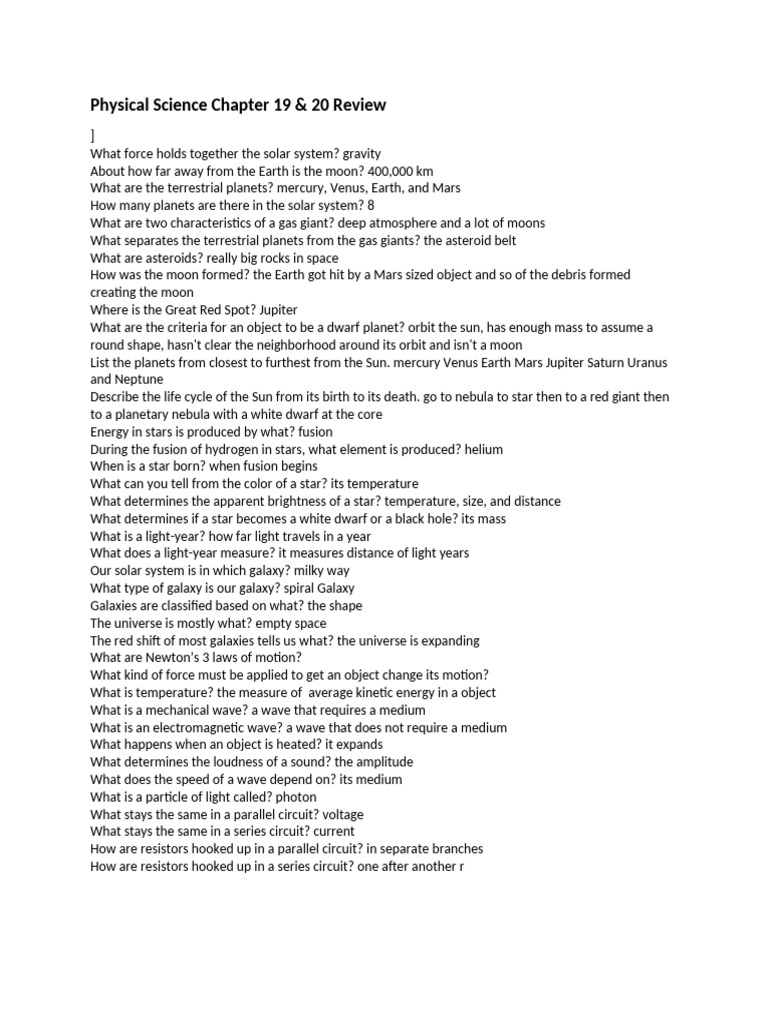 Chapter+19+&+20+Review | PDF | Planets | Stars
