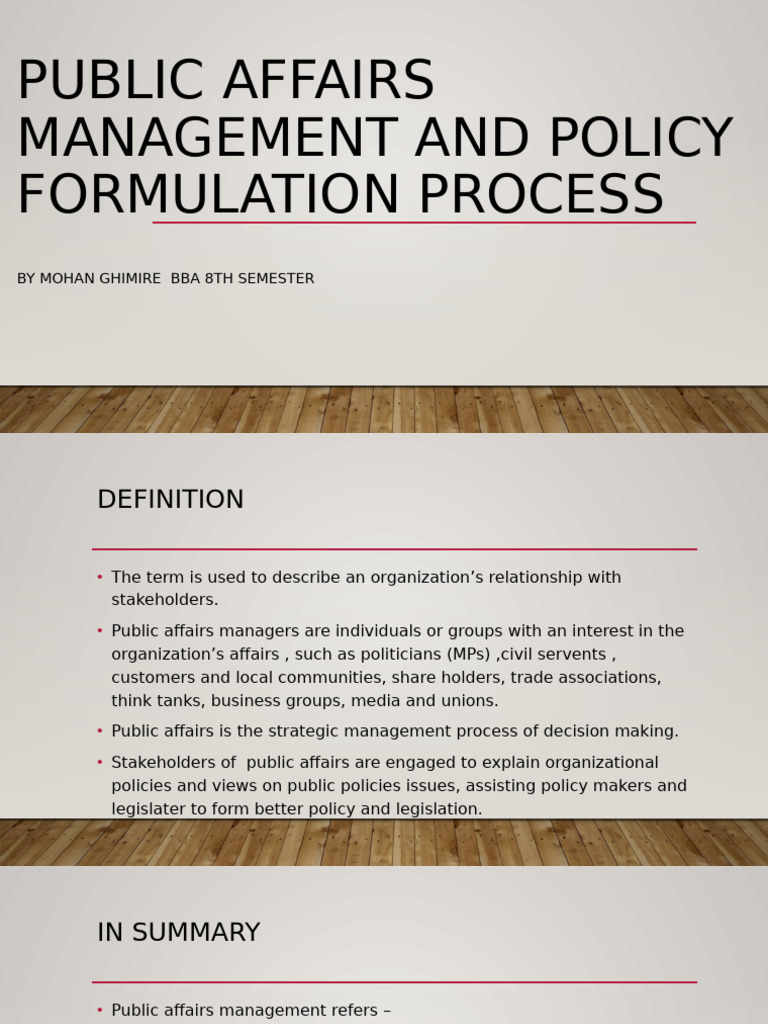Public Affairs Management and Policy Formulation Process BBA-8th | PDF