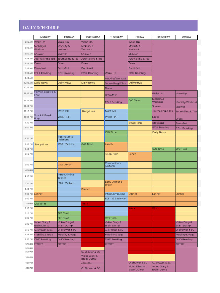 Spring Semester Schedule - Daily Schedule | PDF