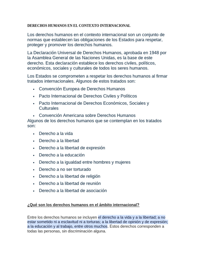 Derechos Humanos en el Ámbito Internacional | PDF | Derechos humanos ...