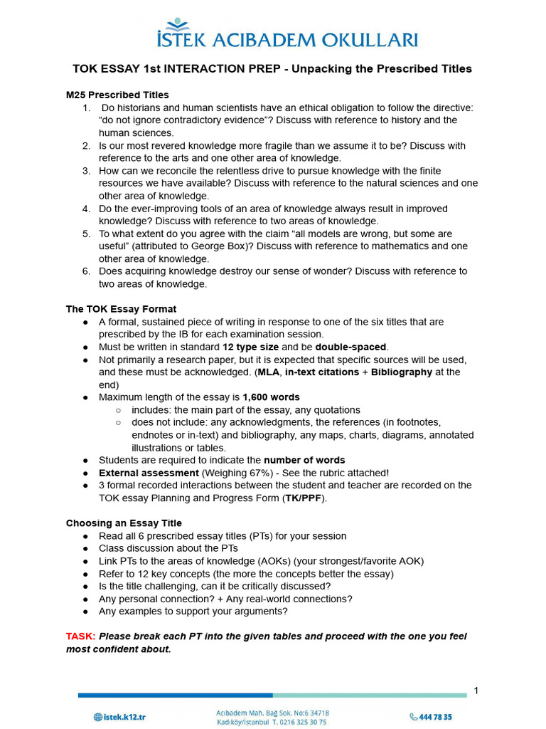 TOK Essay Guide for IB Students | PDF | Knowledge | Essays