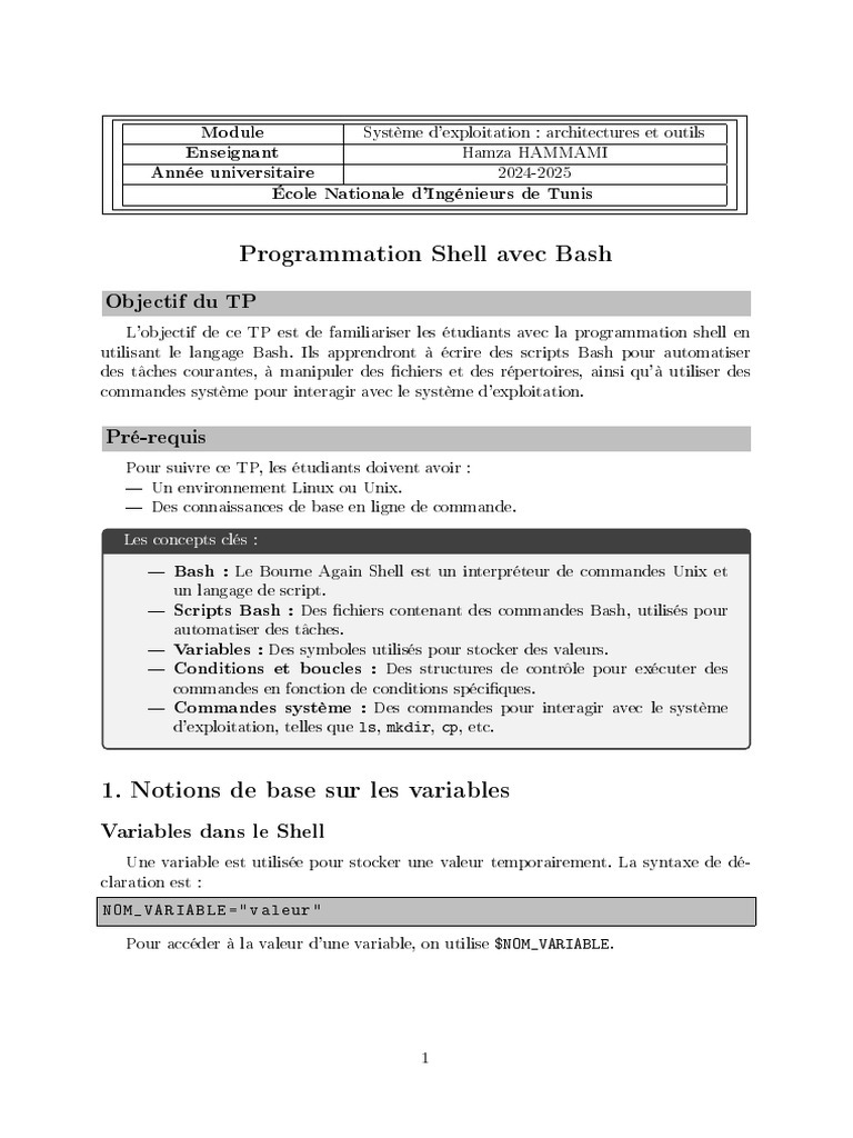 Introduction à la programmation Bash | PDF | Structure de contrôle ...