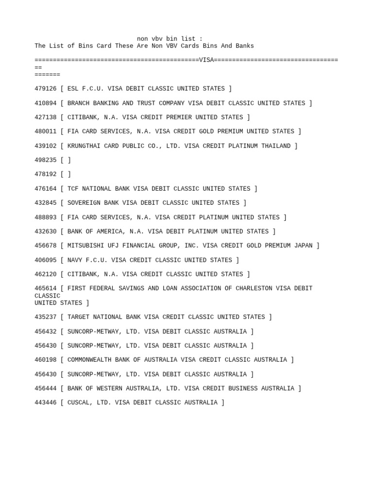 Non VBV Card BINs List | PDF | Debit Card | Visa Inc.