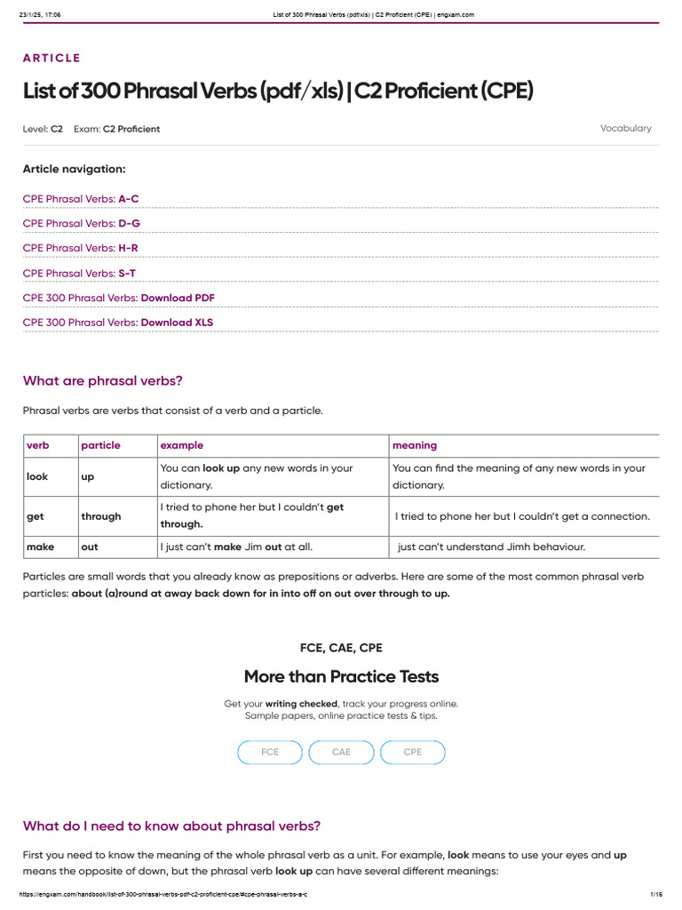 C2 Phrasal Verbs: 300 List PDF Download | PDF | Linguistics