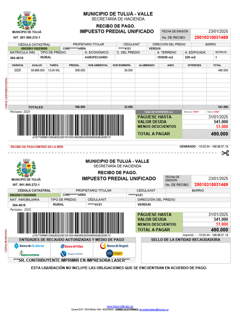 Recibo 2 | PDF | Finanzas del gobierno | Impuestos