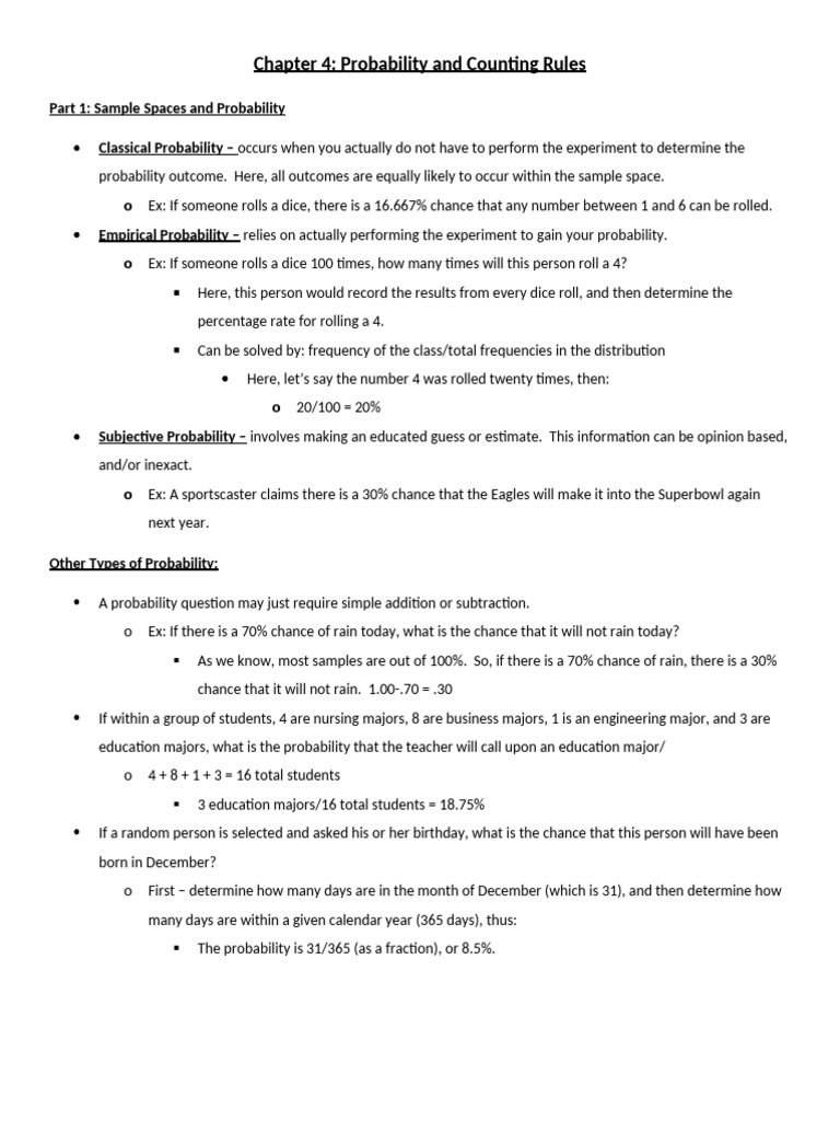 Chapter 4 Notes Pdf Probability Odds