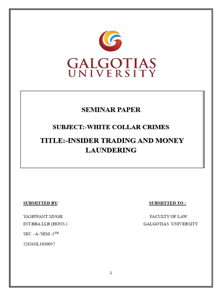 SEMINAR PAPER On White Coller Crime | PDF | Money Laundering | Insider ...