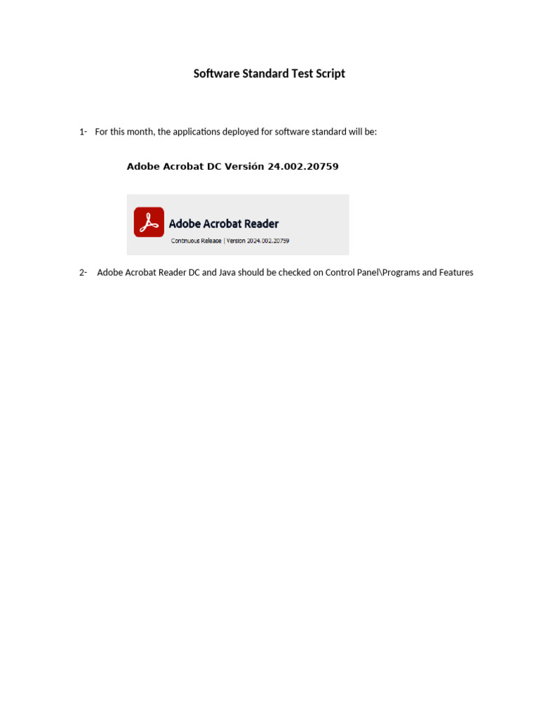 Software Standard Test Script for Adobe | PDF