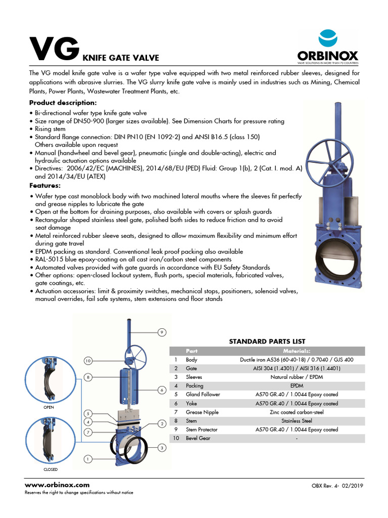 VG Knife Gate Valve | PDF | Valve | Mechanical Engineering