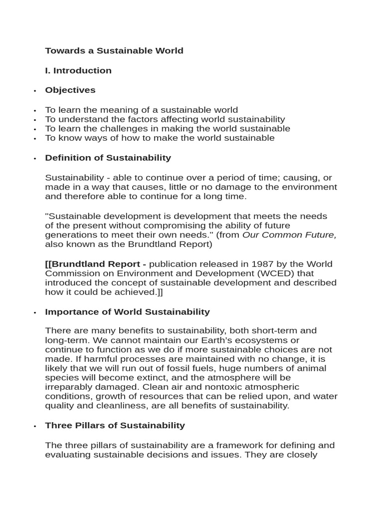 Towards a Sustainable World | PDF | Sustainability | Climate Change