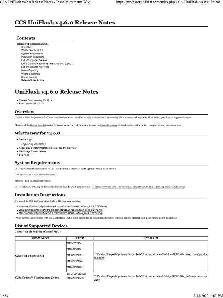 CCS UniFlash v4.6.0 Release Notes | PDF | Computer Science | Office ...
