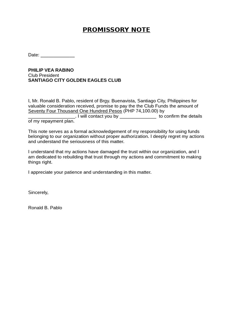 Promissory Note - Ronald Pablo | PDF