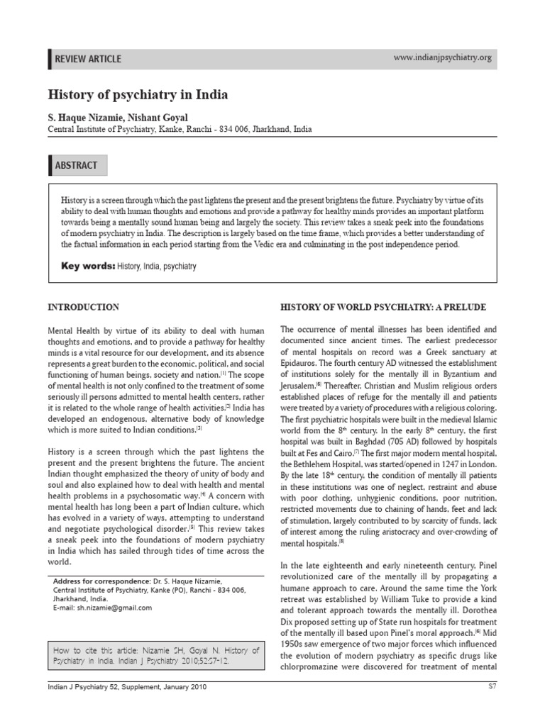 History of Psychiatry in India | PDF | Psychiatry | Psychiatric Hospital