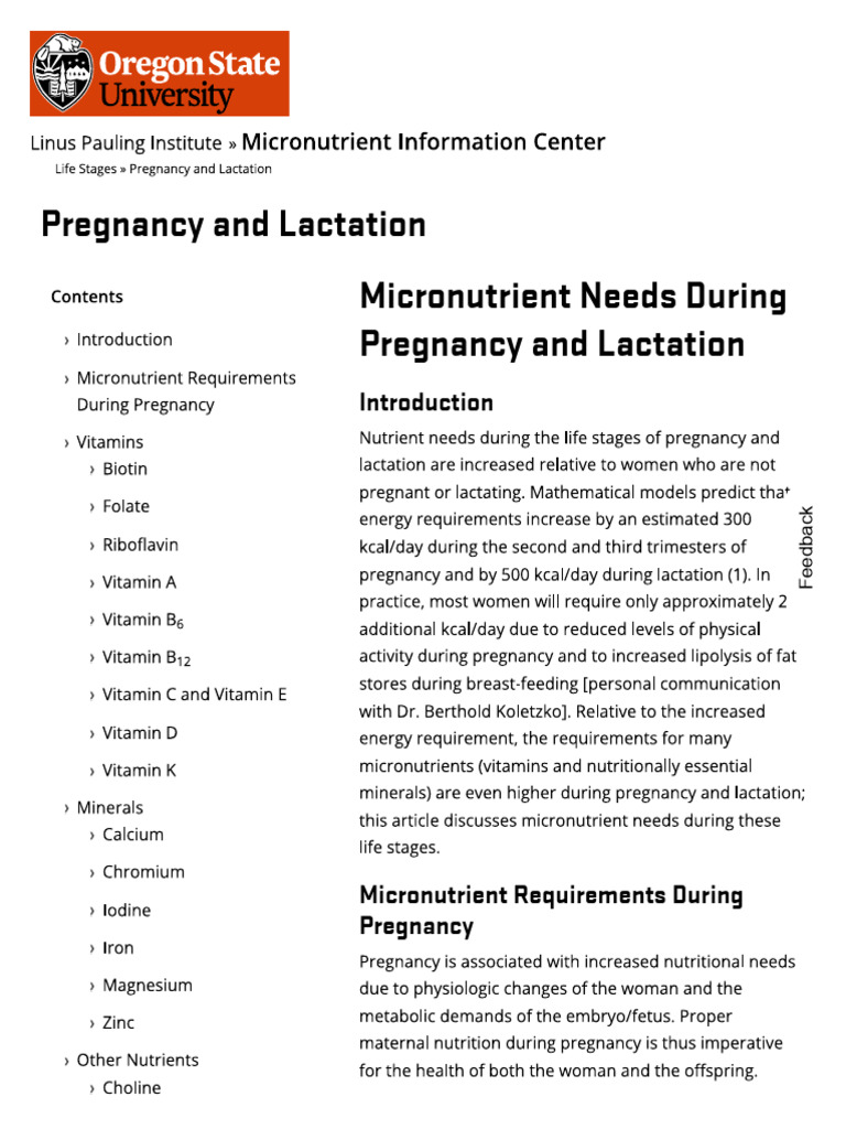 Micronutrient Needs During Pregnancy and Lactation | PDF