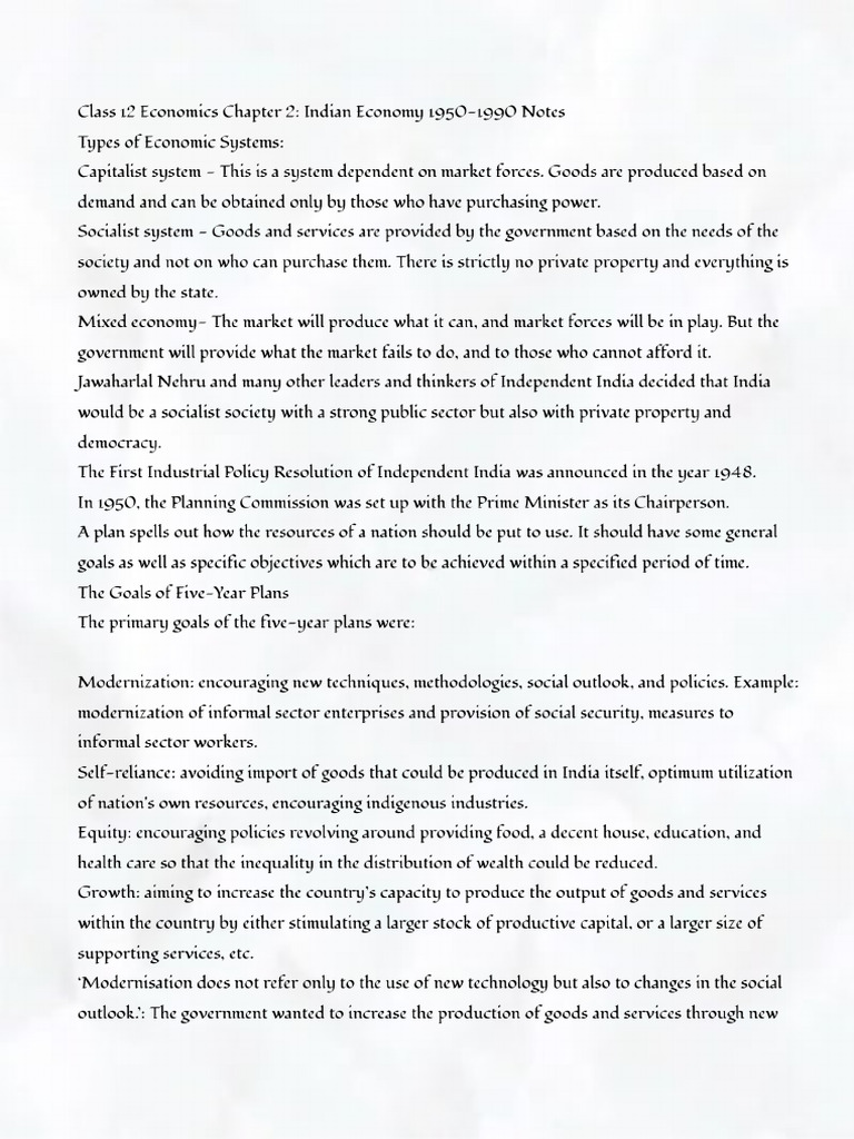 Chapter 2 Indian Economy 1950 1990 Pdf