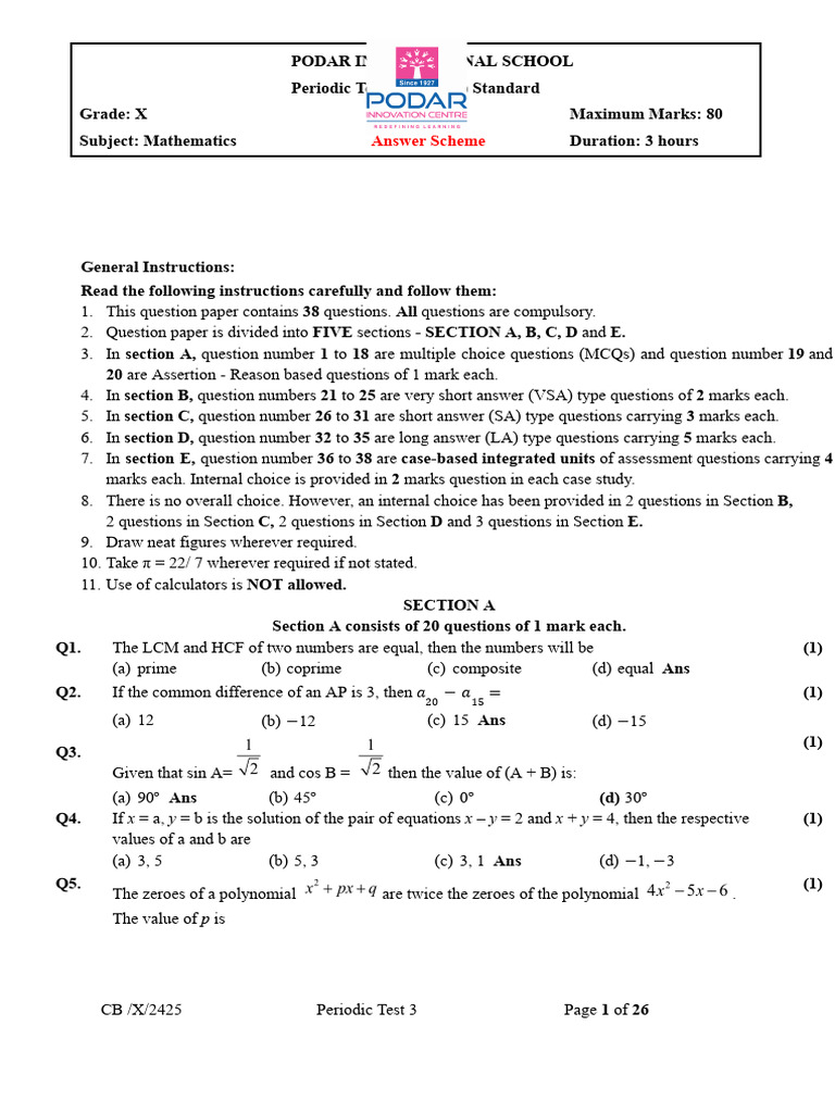 Grade X Mathematics Periodic Test 3 | PDF | Circle | Area