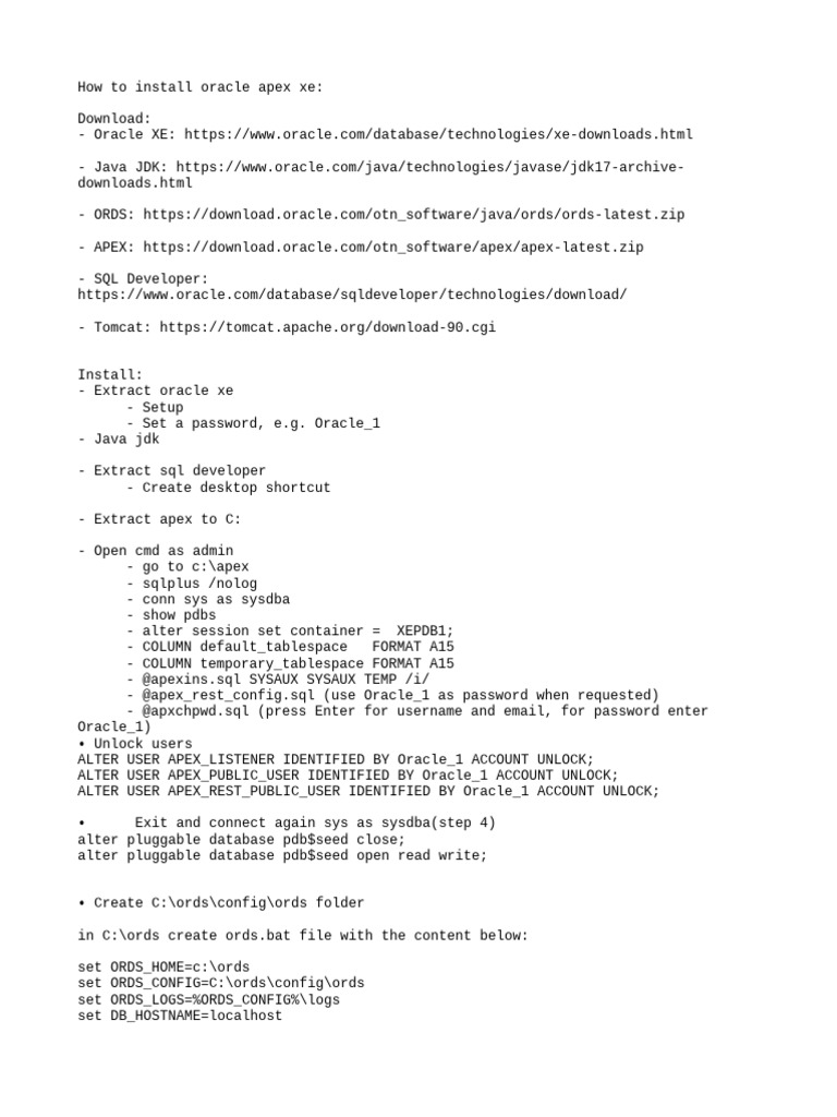 Oracle APEX XE Installation Guide | PDF | System Software | Software
