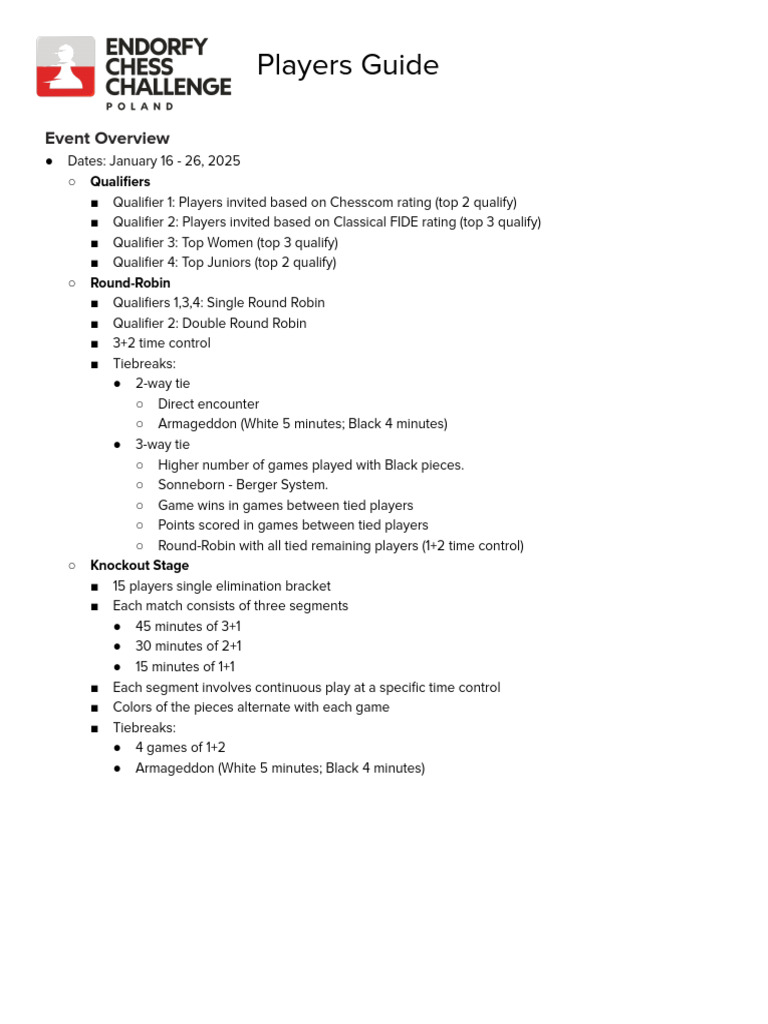 Endorfy Chess Challenge Players Guide | PDF | Chess | Sports Competitions