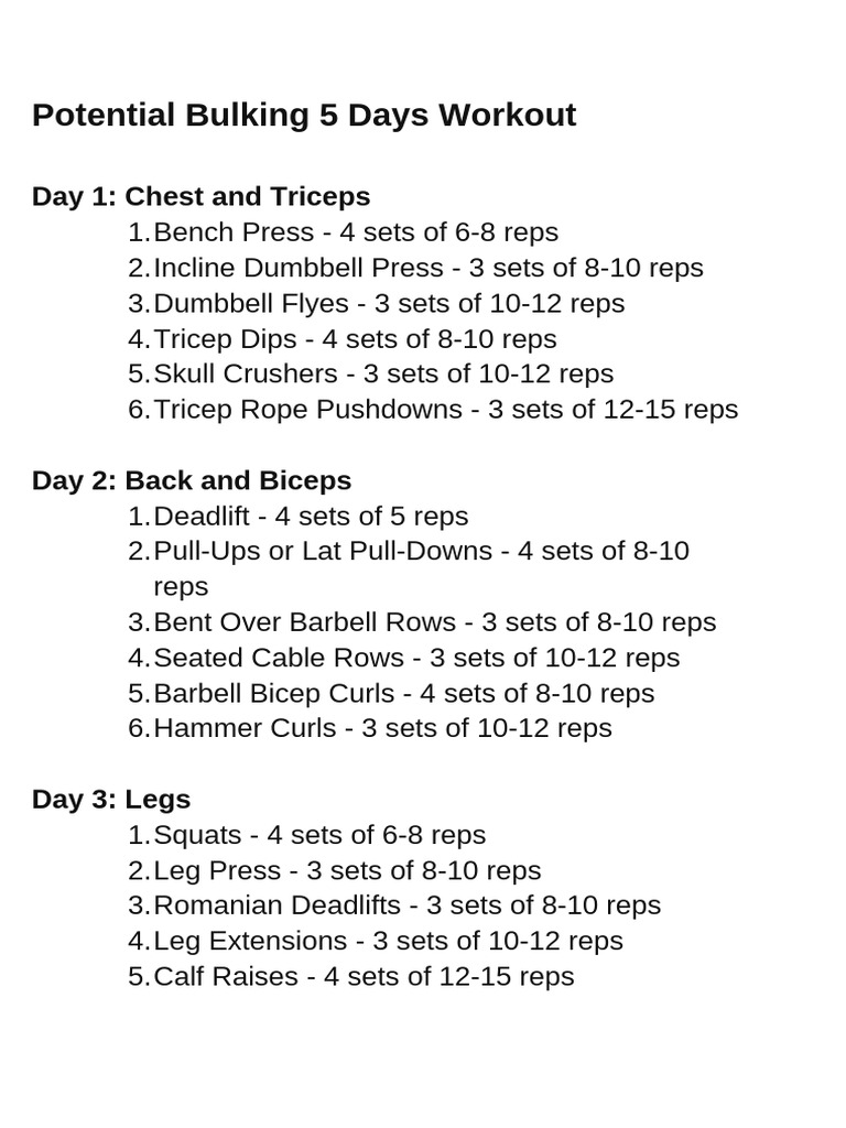 5-Day Bulking Workout Plan | PDF | Physical Fitness | Weight Training