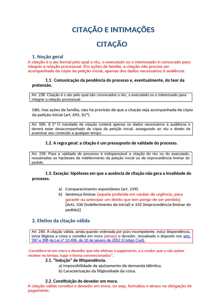 Citação e Intimação: Regras e Modalidades | PDF | Citação (jurídico ...