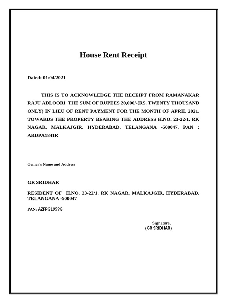 House Rent Receipt | PDF | Business Documents | Accounting