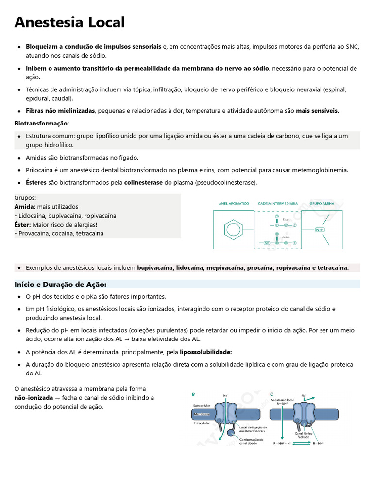 Anestesia Local: Tipos, Ação e Toxicidade | PDF | Medicina Clínica ...