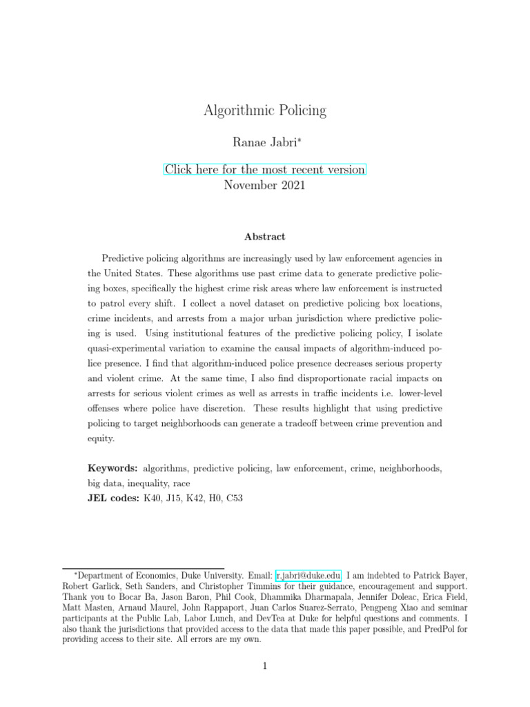 Impacts of Algorithmic Policing on Crime | PDF | Police | Crimes