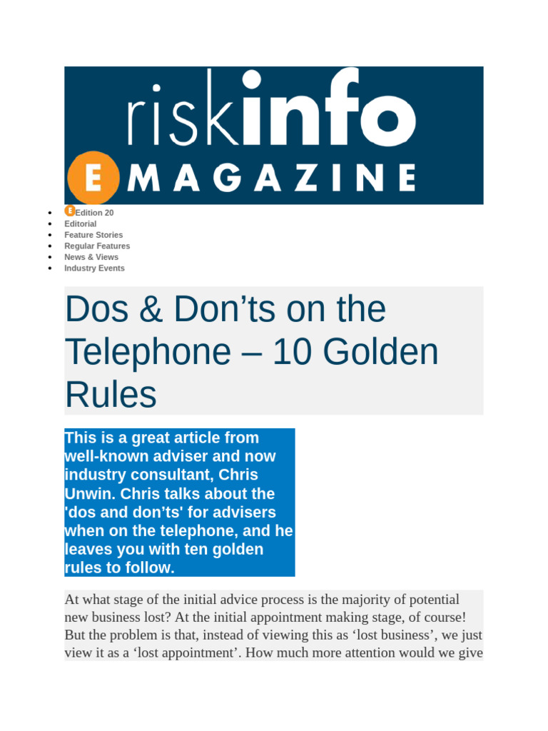 10 Golden Rules for Phone Prospecting | PDF | Telephone | Attention