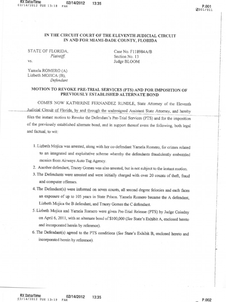 Motion to Revoke Bond for Lizbeth Mojica and Yamela Romero