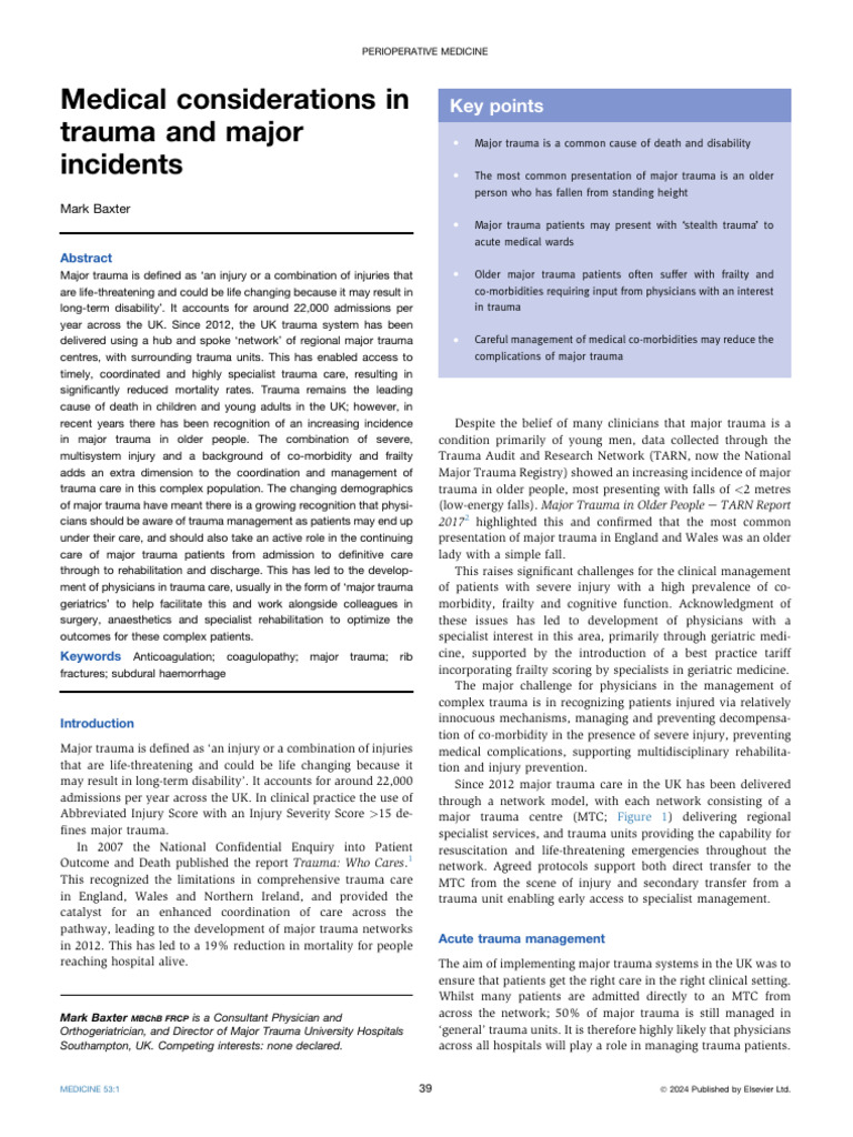 Medical Considerations in Trauma and Major Incidents | PDF | Major ...