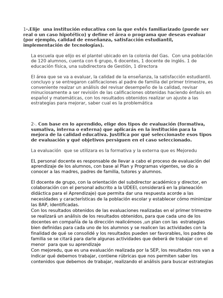Evaluación de Calidad Educativa en Escuela | PDF | Evaluación | Enseñando