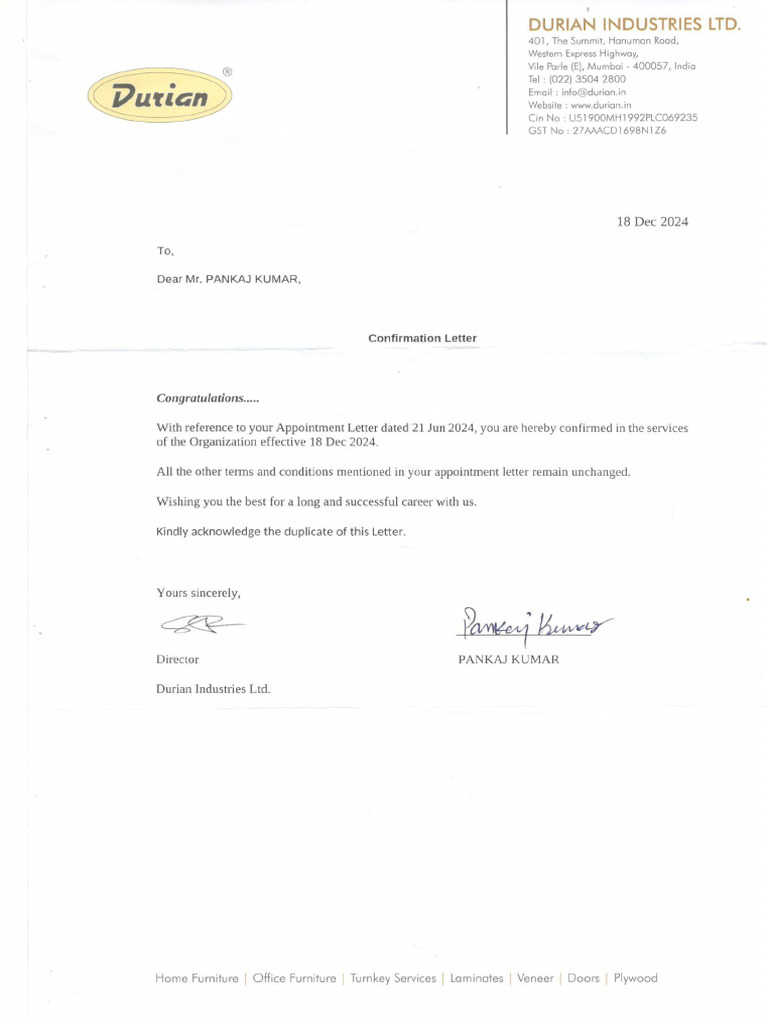 Confirmation Letter | PDF