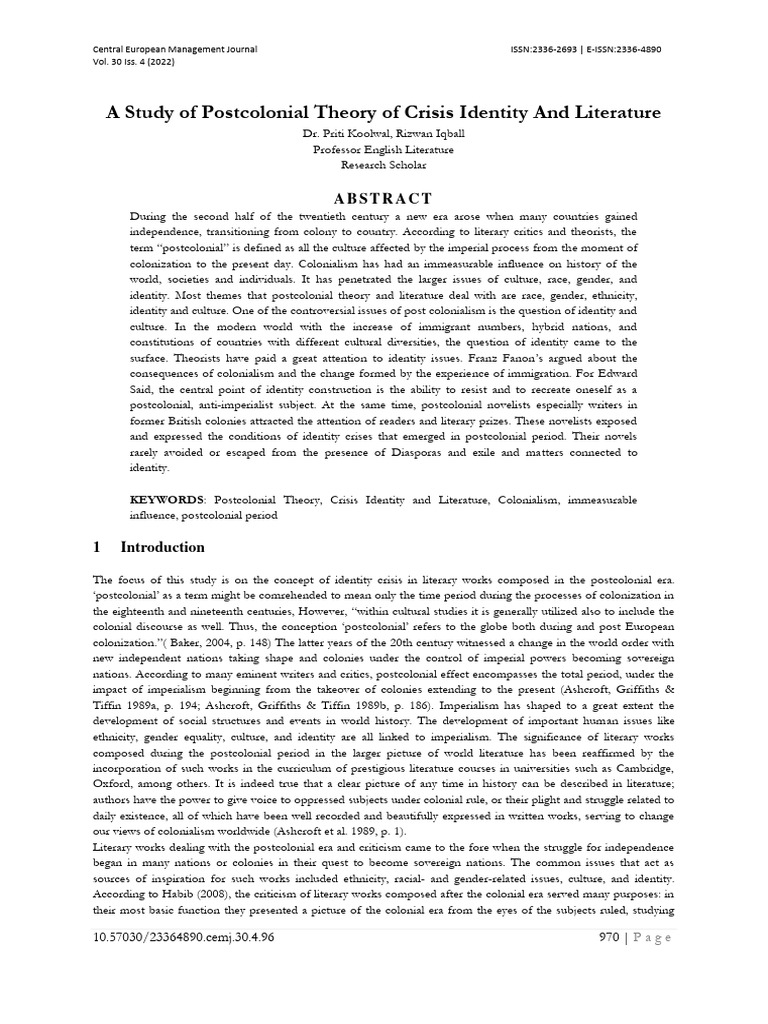 Postcolonial Identity Crisis in Literature | PDF | Postcolonialism ...
