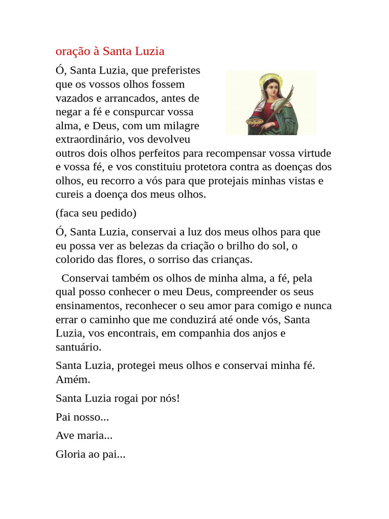 Oração À Santa Luzia | PDF | Fé | Oração